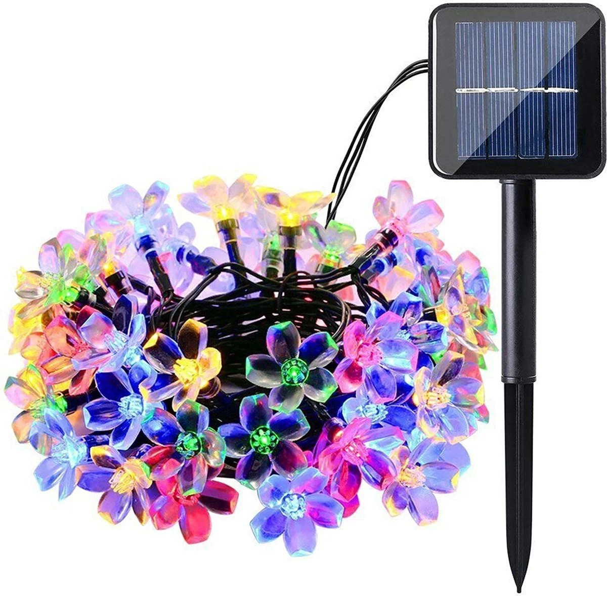 Solar LED String Lichten - Multi- Kleur Bloemen Tuin Verlichting - 6 Meter - 50LED Lichtslinger - Sfeerverlichting - Voor Binnen En Buiten - Decorative Lighting - Lichtsnoeren -Tuinverlichting Zonne-energie - Fairy Lights - Bloem Figuur