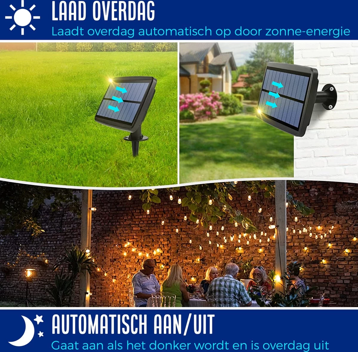 SHINE - Lichtsnoer - Lichtslinger Op Zonne-energie - Solar Led Prikkabel - Feestverlichting - Lampjes Slinger - Tuinverlichting - Vintage Basic Sfeerverlichting - 10 Meter En 12 Led Plug-In Lampen - Afbeelding 2
