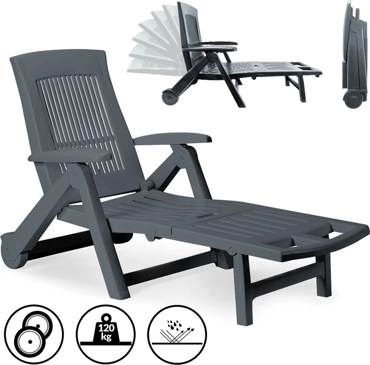 Casaria Ligstoel Zircone – Verstelbaar/Wielen Tot 120 Kg – Antraciet - Afbeelding 7