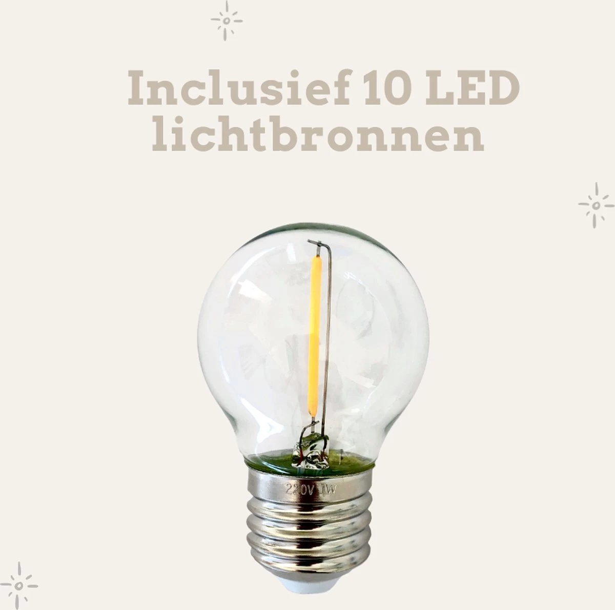 A Sunny Day Lichtsnoer Buiten - 10 Meter Inclusief 10 LED Lampen - 10 Meter Lichtsnoer Voor Buiten + 2 Meter Aansluitsnoer - Prikkabel - Priklicht - Lichtsnoer - 10 LED Lampen - E27 Fitting - Verlengbaar - Lichtsnoer Binnen - Afbeelding 10