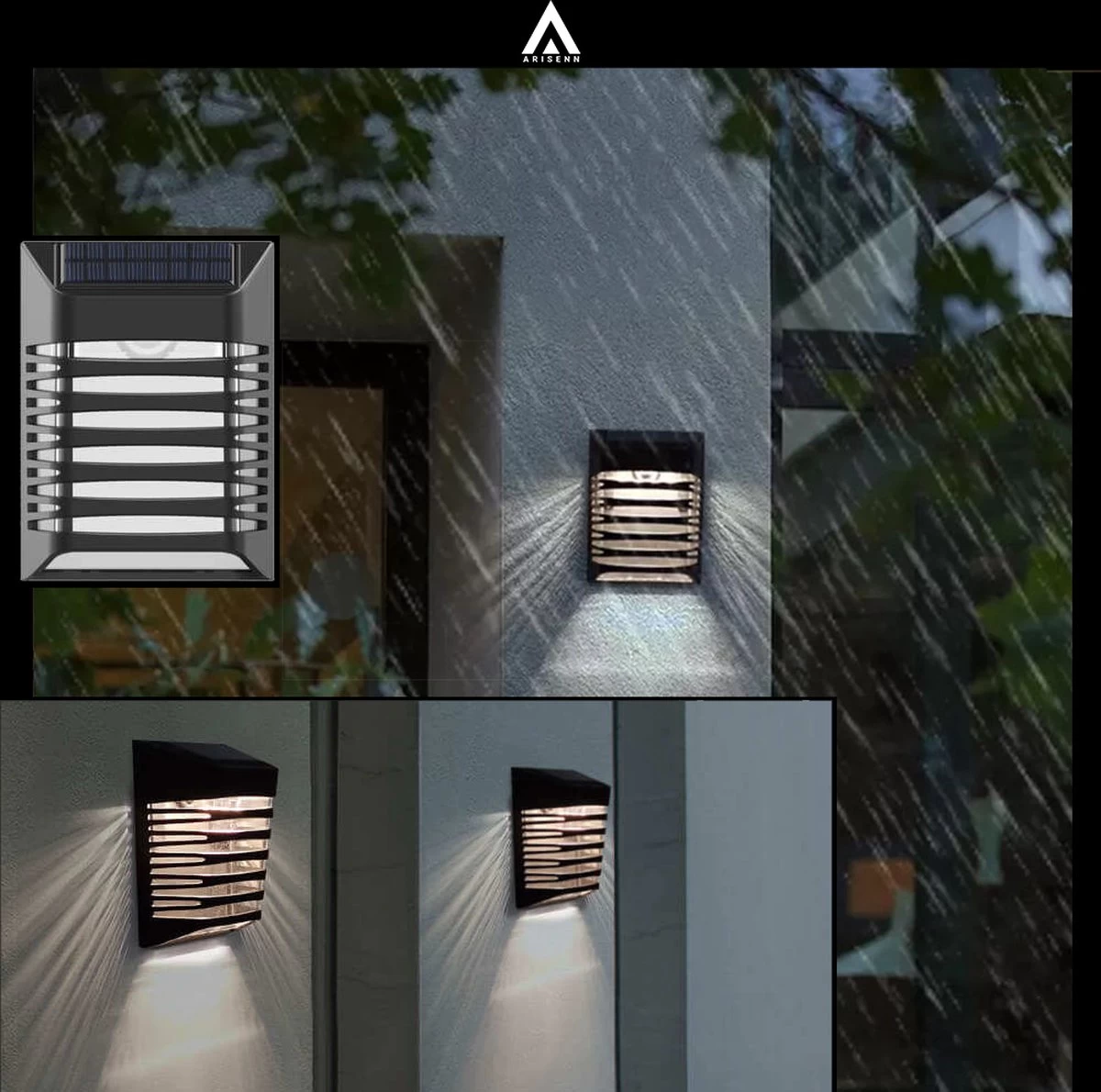 Arisenn® Crystal Solar Buitenlamp - IP65 Waterdicht - Prachtige Solar Technologie Monokristal Zonnepaneel Wandlamp - 3000K Warm Wit (sfeervol) - Tuinverlichting Op Zonne-energie | Schutting Wand Licht - Afbeelding 5