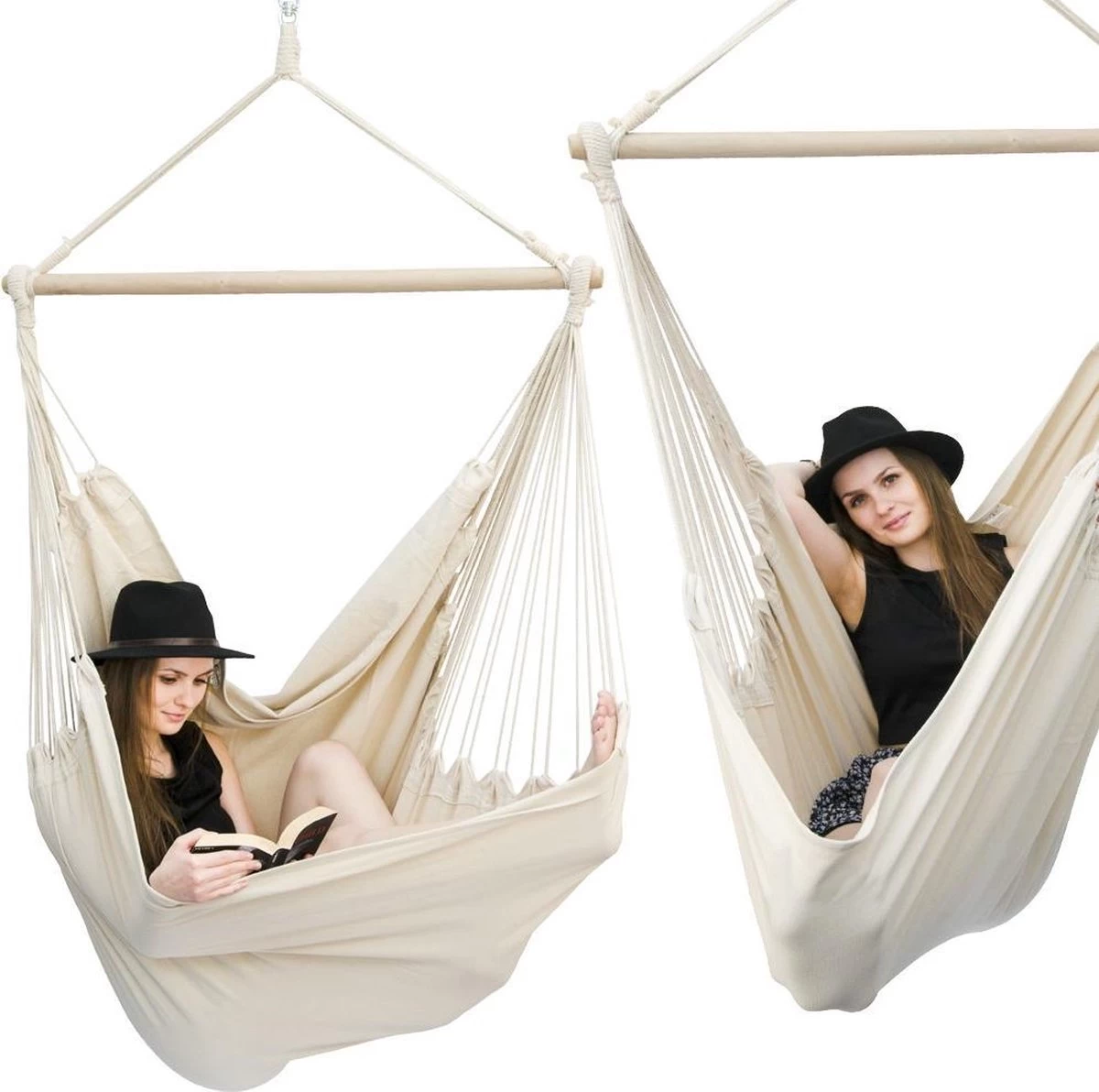 XXL 2 Persoons Hangstoel 185x130 - Zit Hangmat Met Spreidstok Tot 150 Kg - Binnen En Buiten