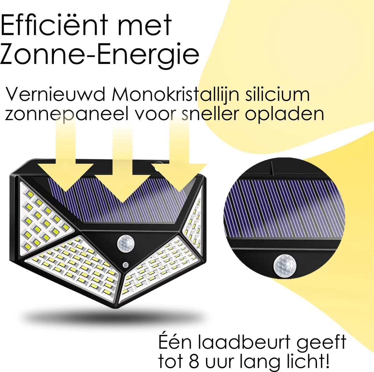 JC's - Solar Buitenlamp Bewegingssensor - 2 STUKS - 100 LED - Solar Wandlamp - Buiten & Tuin Sensor - Buitenverlichting Op Zonne-energie - Afbeelding 4