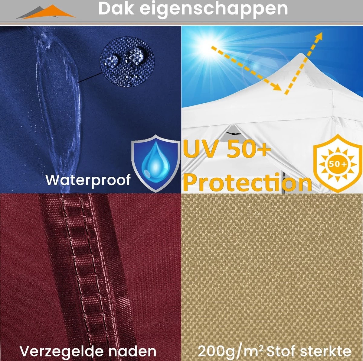 Easy Up Partytent - Partytent - Paviljoen - Partytent Opvouwbaar - Partytent 3x3 - Partytent Met Zijwanden - Inclusief Trolley - Waterdicht - UV 50+ Bescherming - Met Ramen - 16 Kg - Staal - Antraciet - 300 X 300 Cm - Afbeelding 8