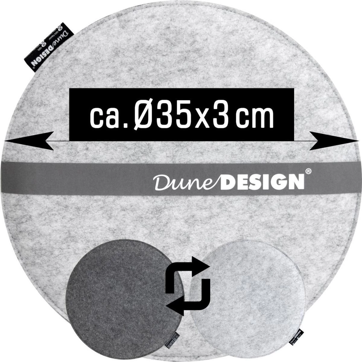 30mm Vilten Zitkussen Rond - Ø 35cm Stoelkussen Stoelpad Zacht 2-kleurig Grijs - Afbeelding 2