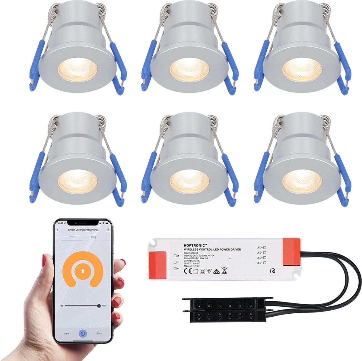 6x Milano RVS Smart LED Inbouwspots Complete Set - Wifi & Bluetooth - 12V - 3 Watt - 2700K Warm Wit - Veranda Verlichting - Voor Binnen En Buiten