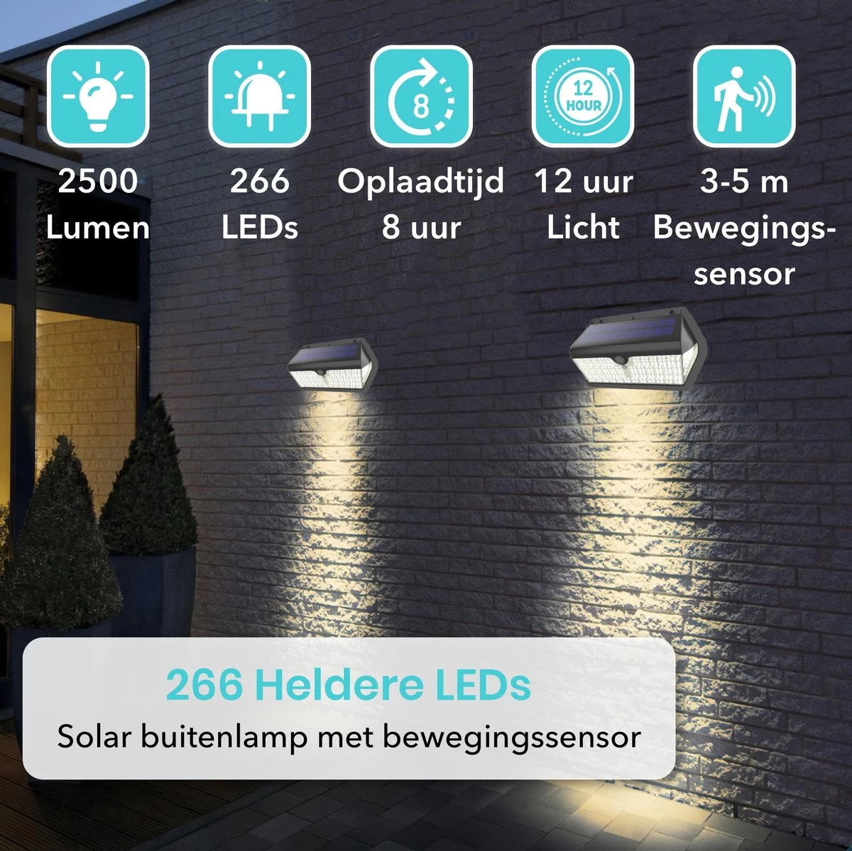 Iqonic Buitenlamp Met Bewegingssensor - Zonne-energie - 266 LED's - Wandlamp Buiten Met Sensor - Solar Buitenverlichting - Zwart - Afbeelding 9