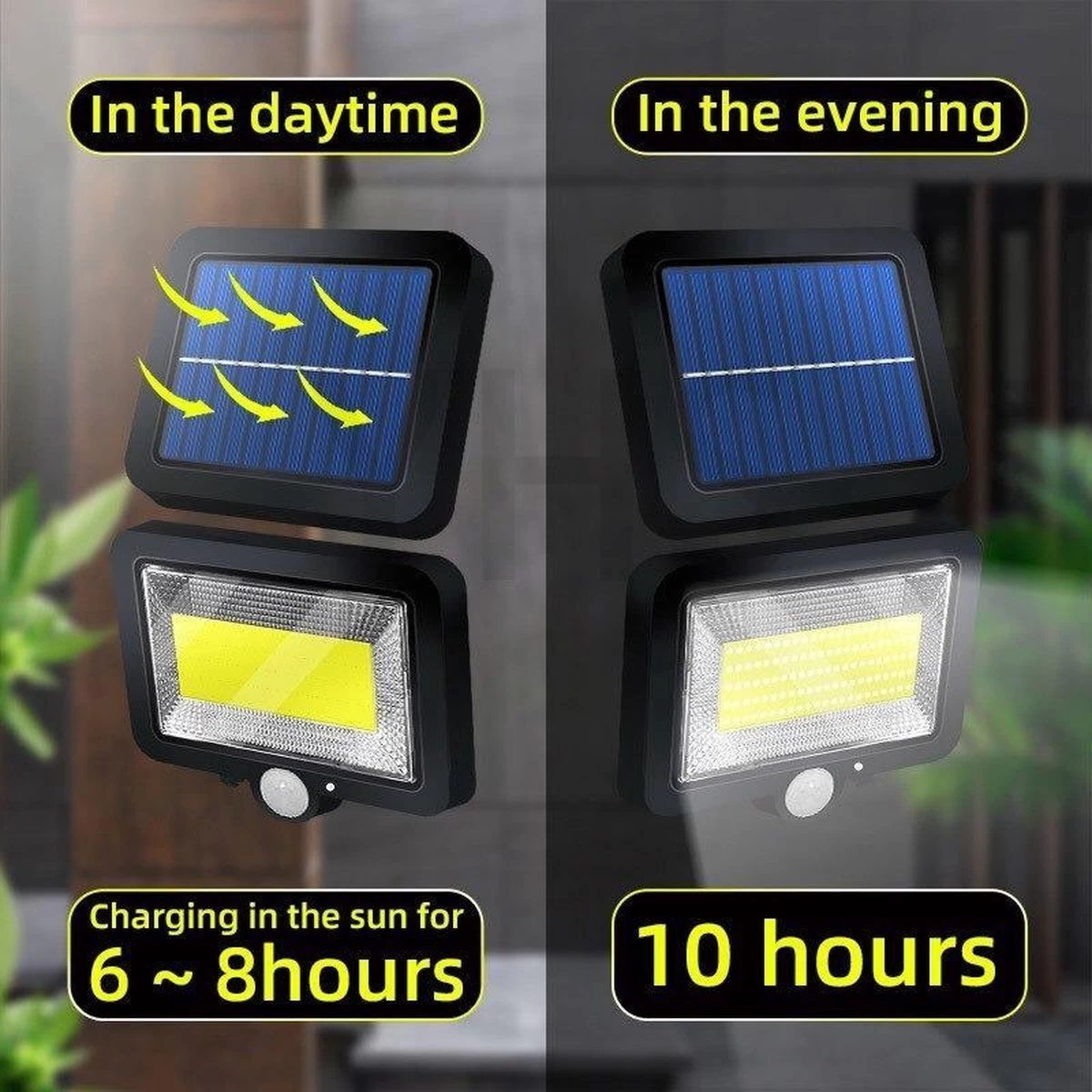 Buitenlamp Met Bewegingssensor – Buitenverlichting Zonne Energie - Wandlamp Buiten – Sensor – Solar – Dag Nacht Sensor – 100 LEDS – Zwart – Helder Licht - Zonne-energie - LED-schijnwerper Bewegingssensor En Los Zonnepaneel - - Afbeelding 11