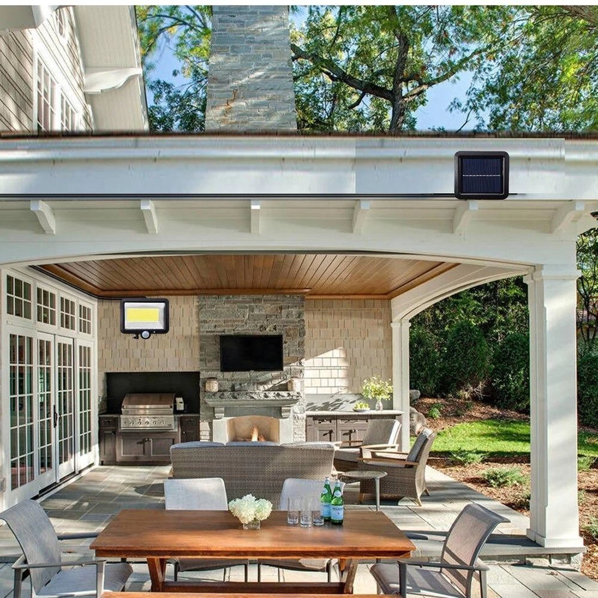 Buitenlamp Met Bewegingssensor – Buitenverlichting Zonne Energie - Wandlamp Buiten – Sensor – Solar – Dag Nacht Sensor – 100 LEDS – Zwart – Helder Licht - Zonne-energie - LED-schijnwerper Bewegingssensor En Los Zonnepaneel - - Afbeelding 12