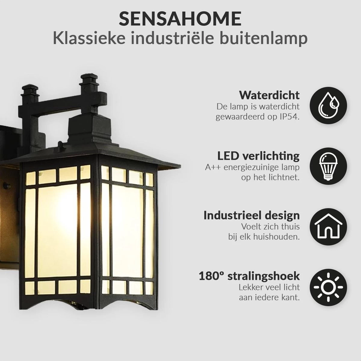 SensaHome Oriental - Klassieke Industriële Tuinlamp Buitenlamp | Luxe Wandlamp Met Japans Aziatische Stijl - Zwart - Afbeelding 3
