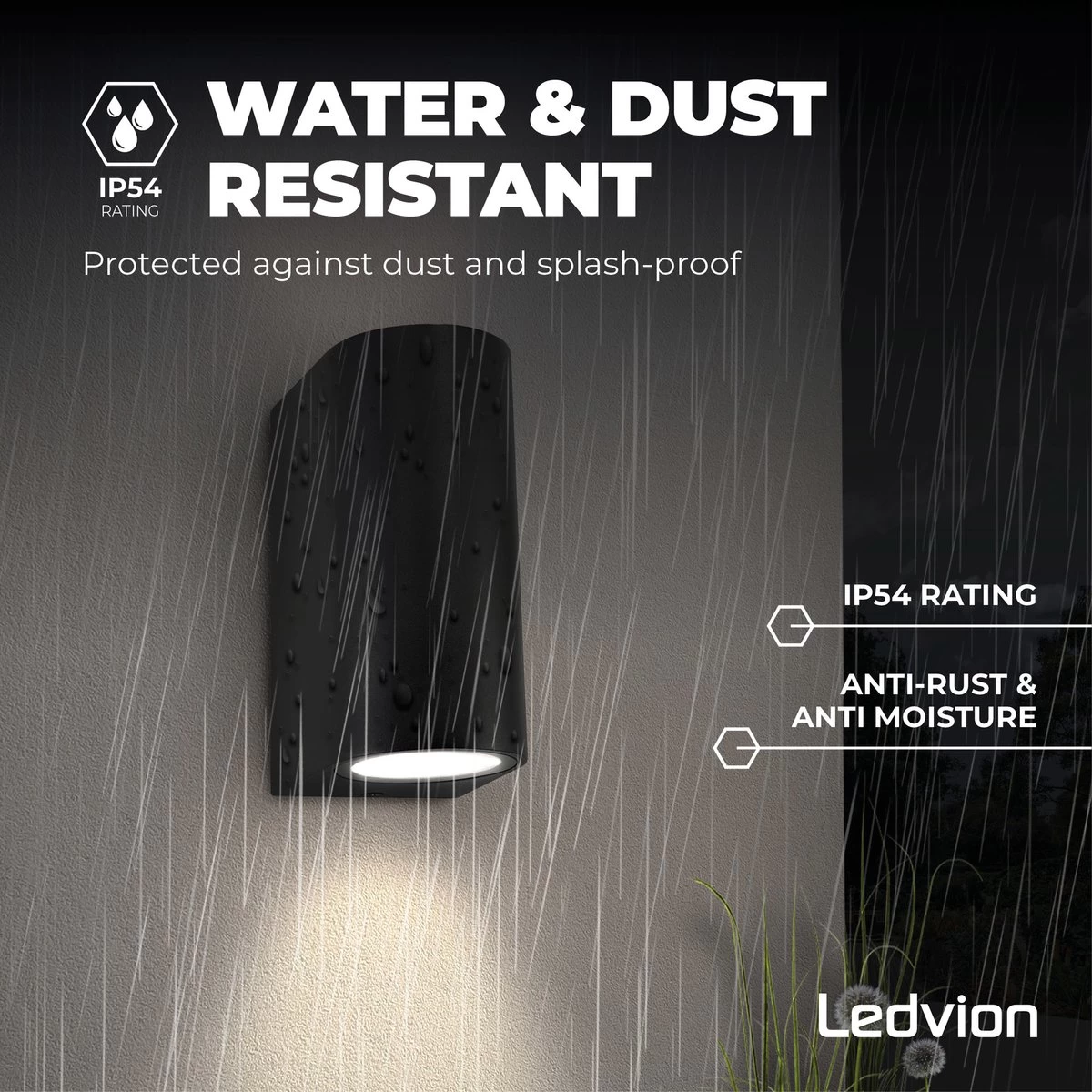 Ledvion Douglas - Wandlamp Buiten - Zwart - Up Down Light - 2x GU10 Fitting - IP54 - Afbeelding 3