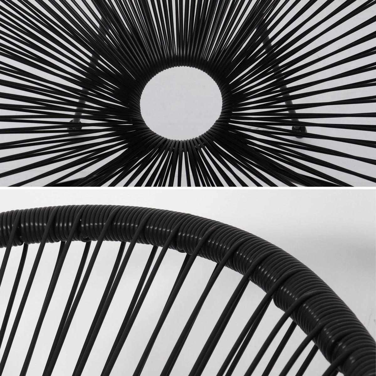 Set Van 2 Design Stoelen Ei-vormig - Acapulco Zwart - Stoelen 4 Poten Retro Design, Plastic Koorden, Binnen/buiten - Afbeelding 6