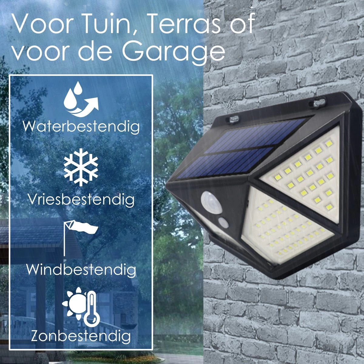 JC's - Solar Buitenlamp Bewegingssensor - 2 STUKS - 100 LED - Solar Wandlamp - Buiten & Tuin Sensor - Buitenverlichting Op Zonne-energie - Afbeelding 5