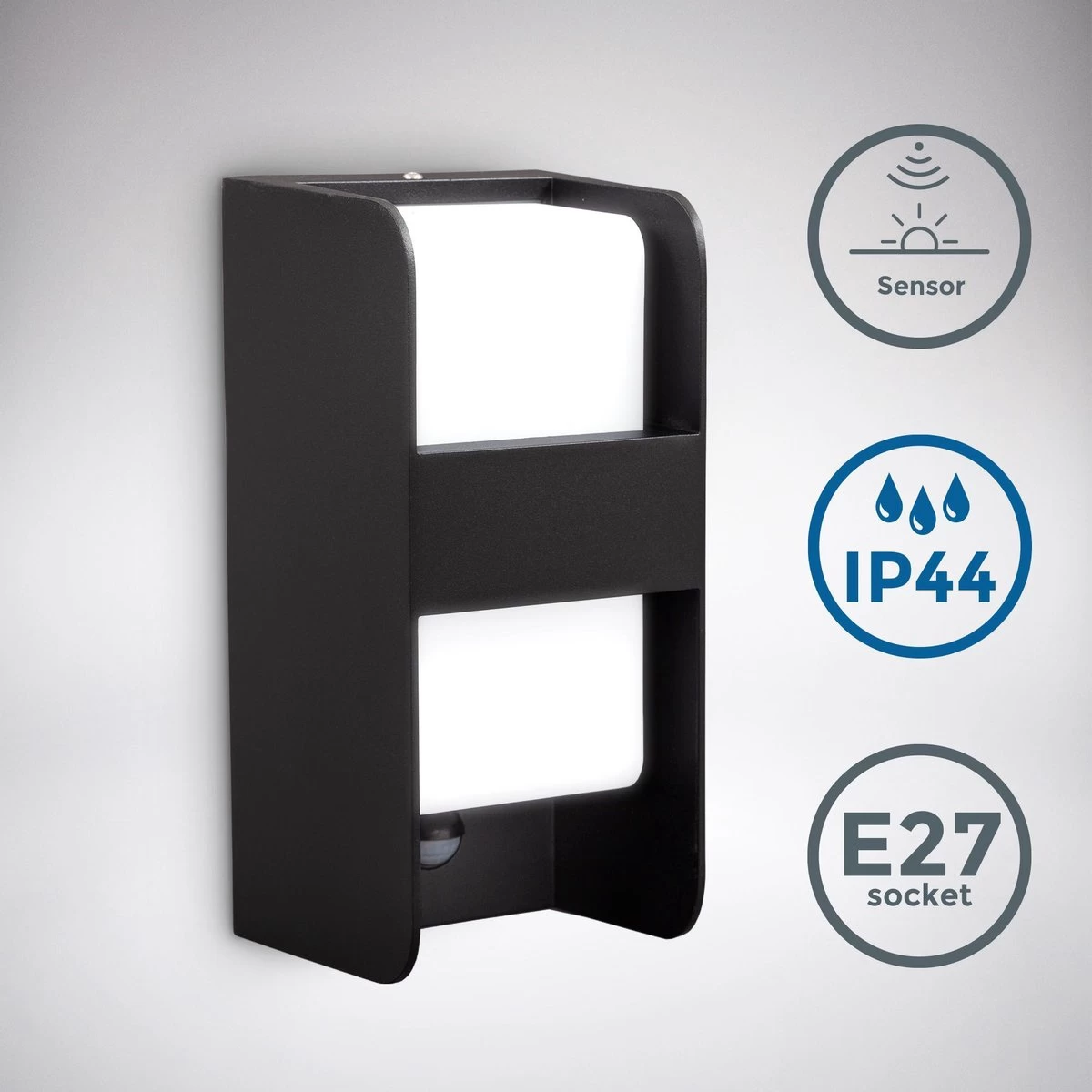 B.K.Licht - Buiten Wandlamp - Met Bewegingssensor - Middenbalk - Voor Buiten - Netstroom - Metalen - Rechthoekige - Zwarte Wandlampen - Met 1 Lichtpunt - IP44 - Buitenverlichting - Buitenlamp - E27 Fitting - 25.5x12x10 Cm - Excl. Lichtbron - Afbeelding 2