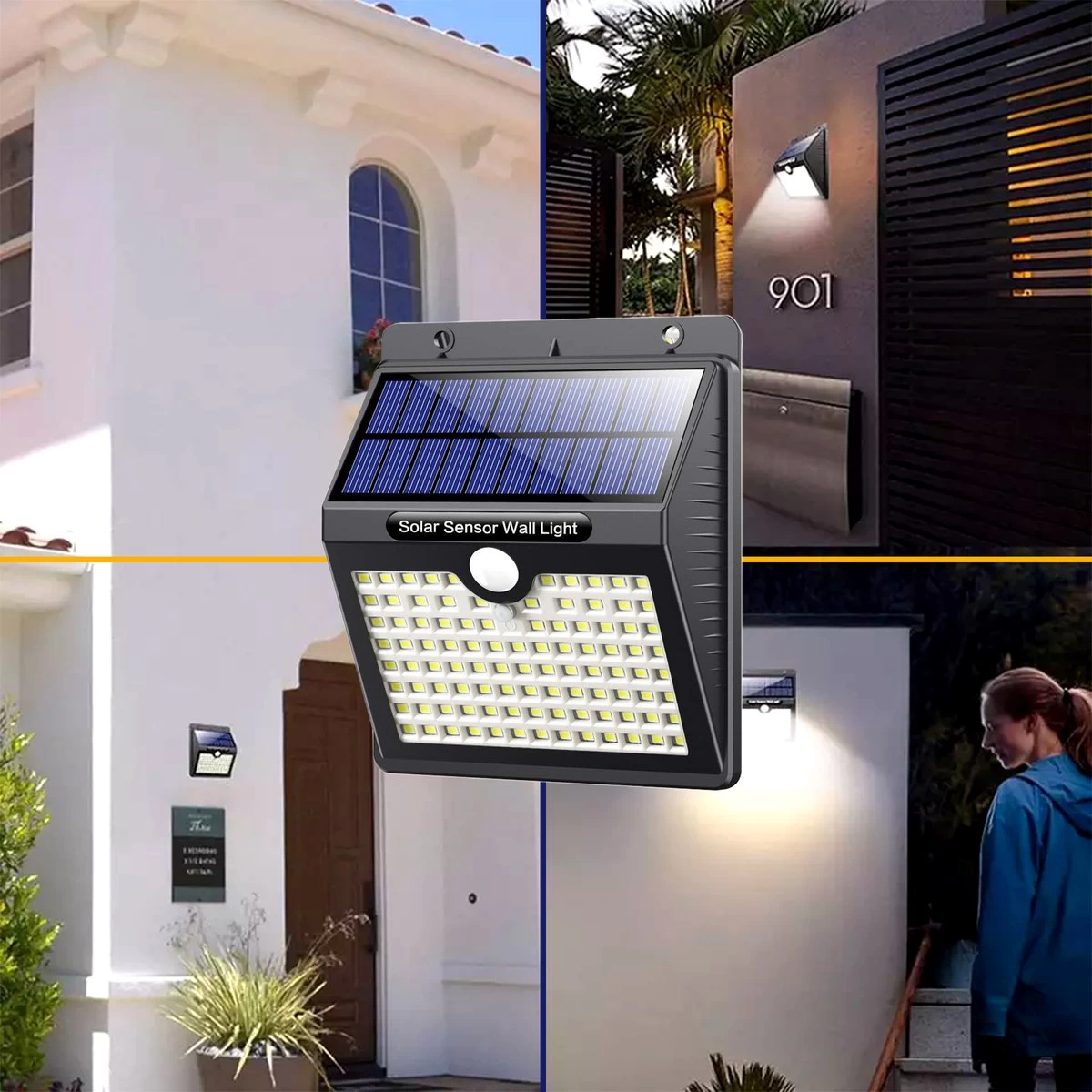 Merkloos Solar Buitenlamp Met Bewegingssensor - Wit Licht - Tuinverlichting Op Zonne-energie - IP65 Waterdicht - 2 Stuks - 97 LEDs - 2700K - Zwart - Afbeelding 3
