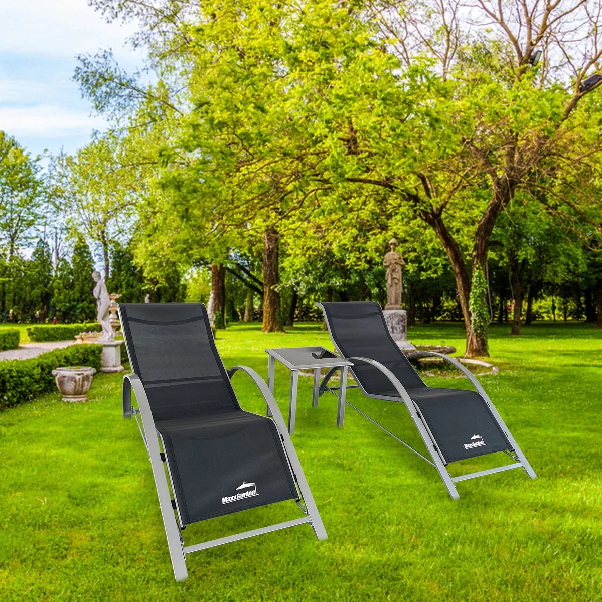 MaxxGarden Ligbed Set - 2 Stuks Zwart - Met Tafel - Sun Loungers - Loungebed - Afbeelding 6