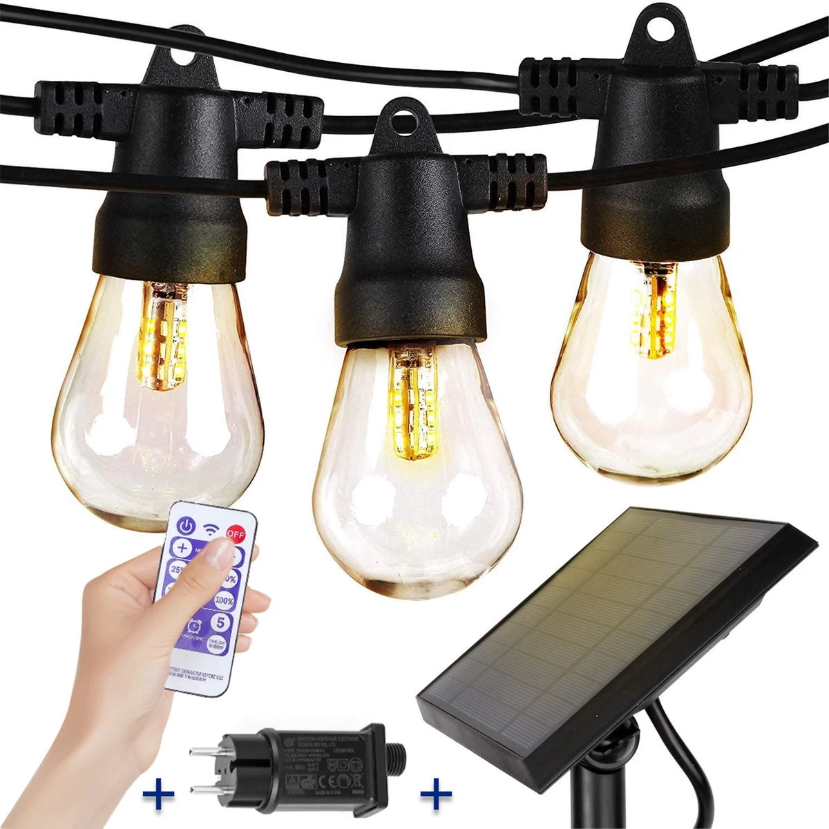 SHINE - Lichtsnoer - Lichtslinger Op Zonne-energie - Solar Led Prikkabel - Feestverlichting - Lampjes Slinger - Tuinverlichting - Vintage Basic Sfeerverlichting - 10 Meter En 12 Led Plug-In Lampen