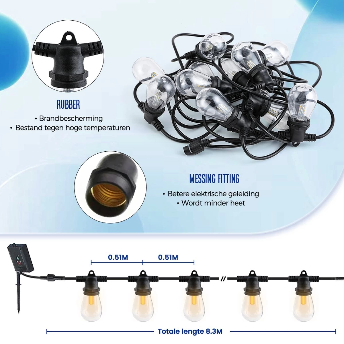 SHINE - Lichtsnoer - Lichtslinger Op Zonne-energie - Solar Led Prikkabel - Feestverlichting - Lampjes Slinger - Tuinverlichting - Vintage Basic Sfeerverlichting - 10 Meter En 12 Led Plug-In Lampen - Afbeelding 10