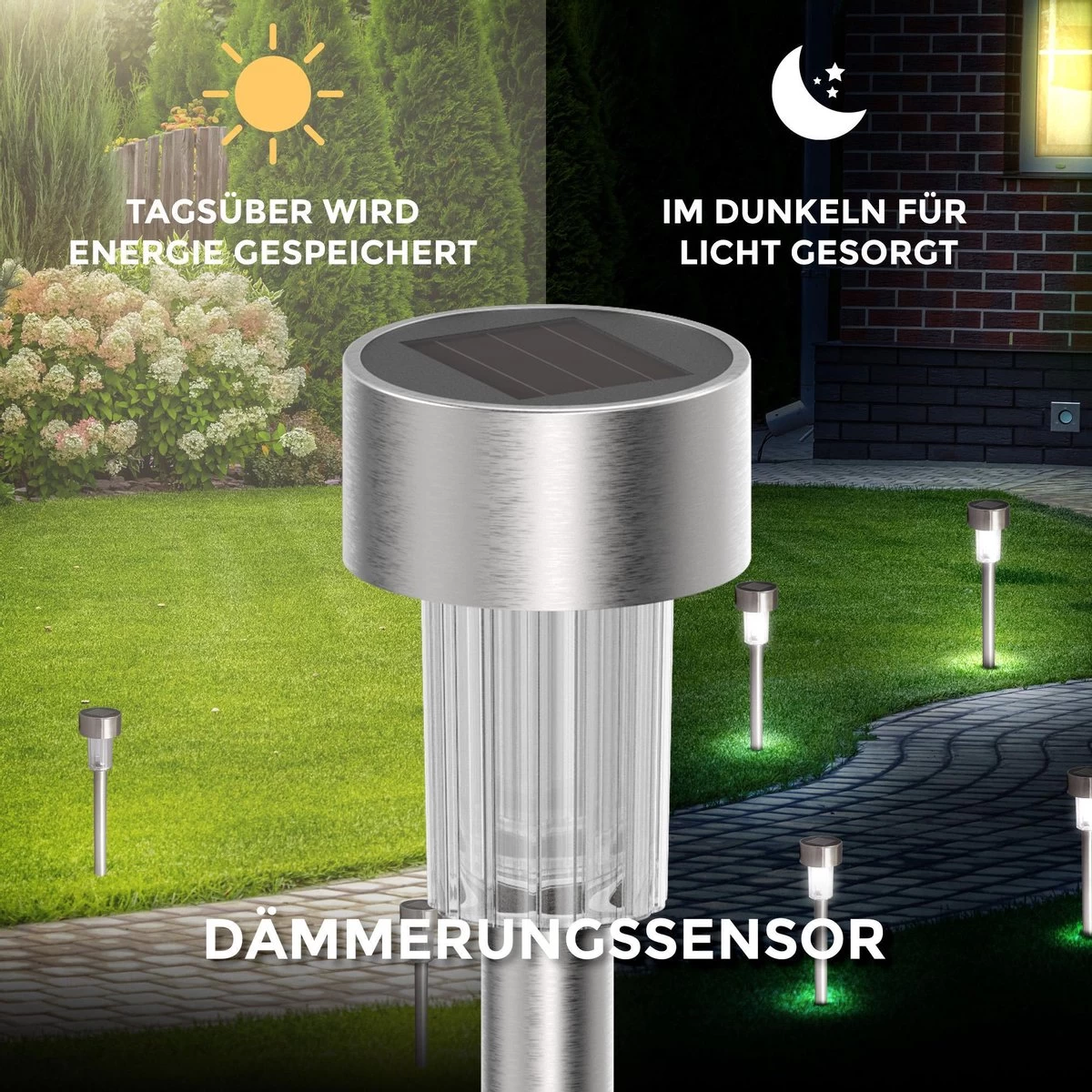 B.K.Licht - Solar Tuinverlichting LED - Padverlichting Met Nachtsensor - 12 Stuks - Tuinlampen Op Zonneenergie - Buitenverlichting - Buitenlamp - IP44 - Incl. Grondspies - Afbeelding 7