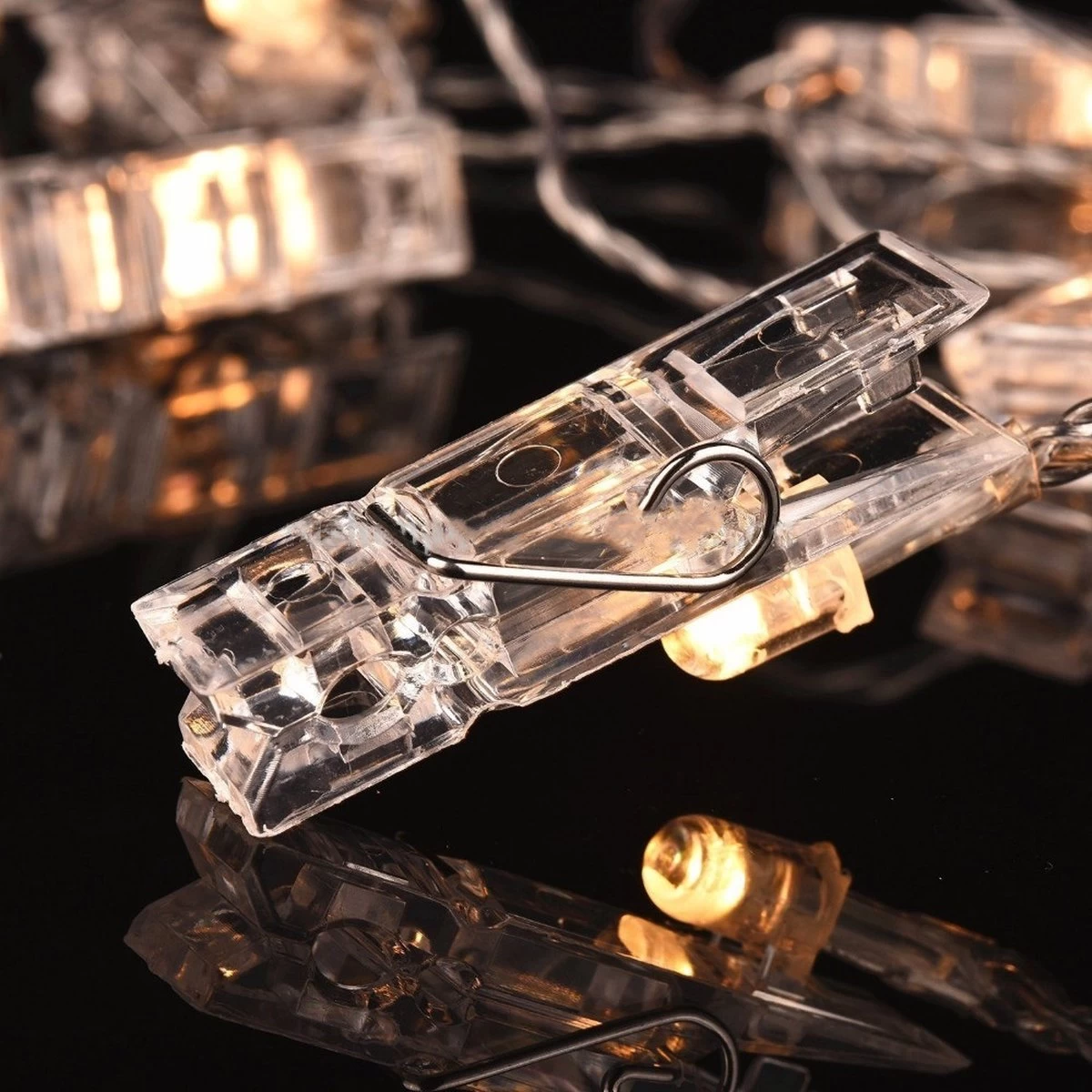 Foto Lichtsnoer Met Knijpers - Warm White - 3.0 Meter, 20 Lichtjes - LED - Wit Licht - Voor Foto's - Batterij - Afbeelding 2