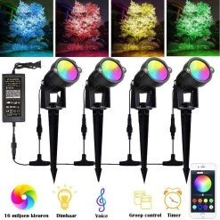Merkloos Buitenverlichting - Bluetooth Led Tuinspot - LED Tuinspots - Tuinlampen - Te Besturen Met Mobiele App - RGB Multicolour - Waterdicht IP66 - 4 Stuks
