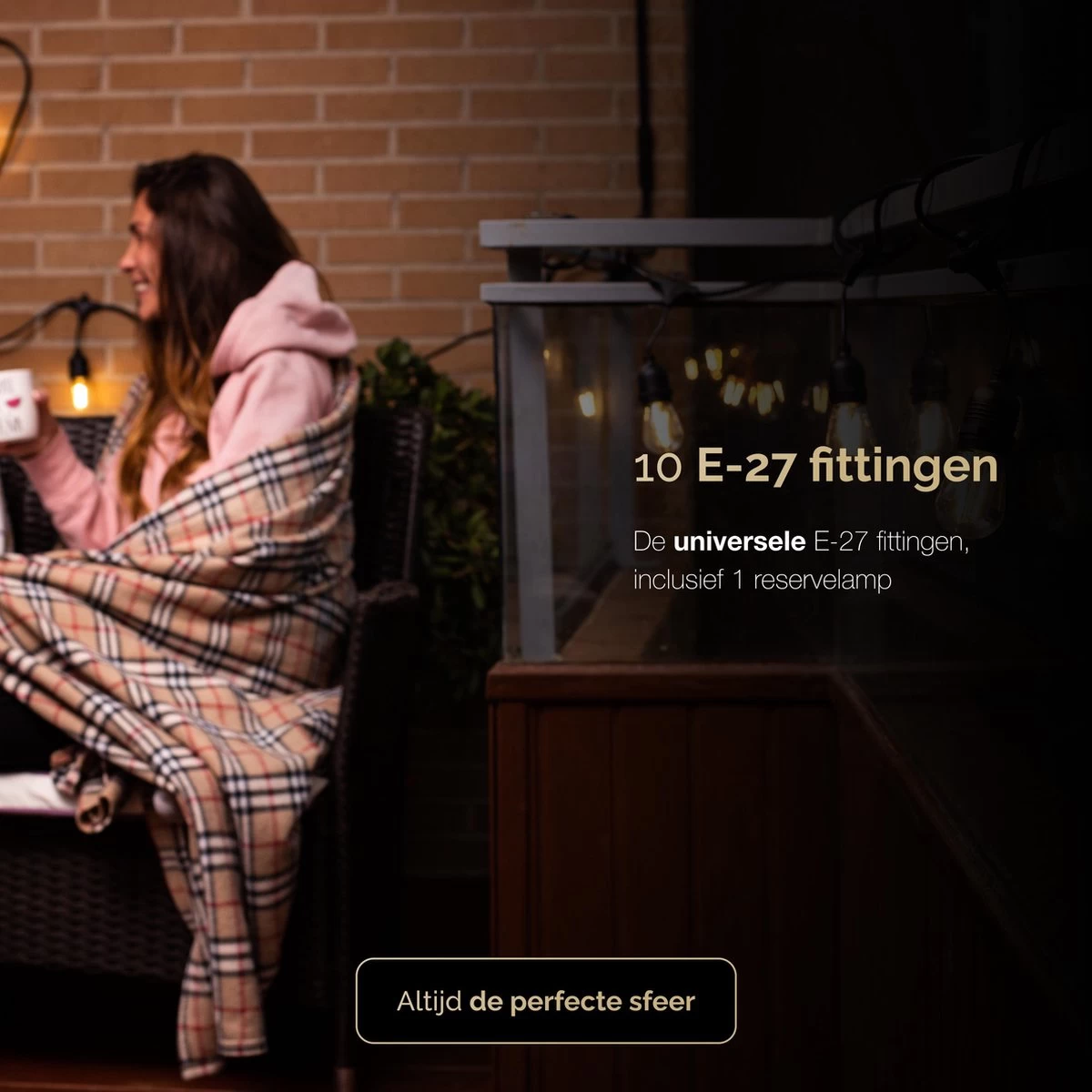 QHouse® Basic Black Lichtsnoer – Lichtslinger - Tuinverlichting - Tuinverlichting LED Buiten - Prikkabel – 10 Meter - E-27 Fitting - Zwart - Afbeelding 9