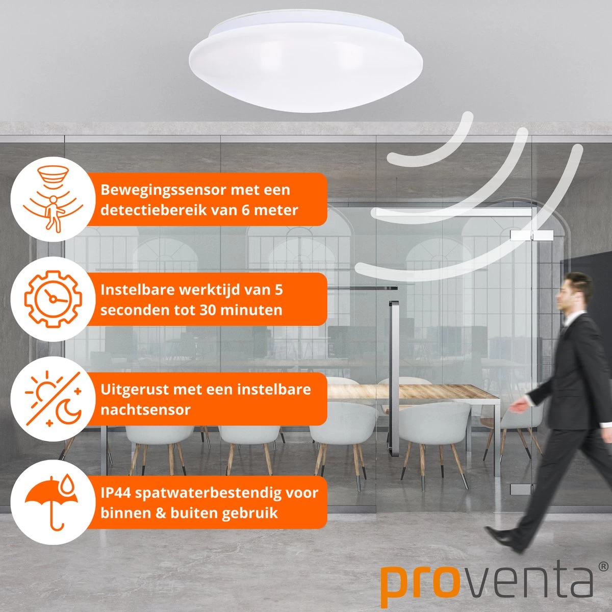 Proventa Plafondlamp Met Bewegingssensor LED - Binnen & Buiten - Koel Wit - 33 Cm - Afbeelding 8
