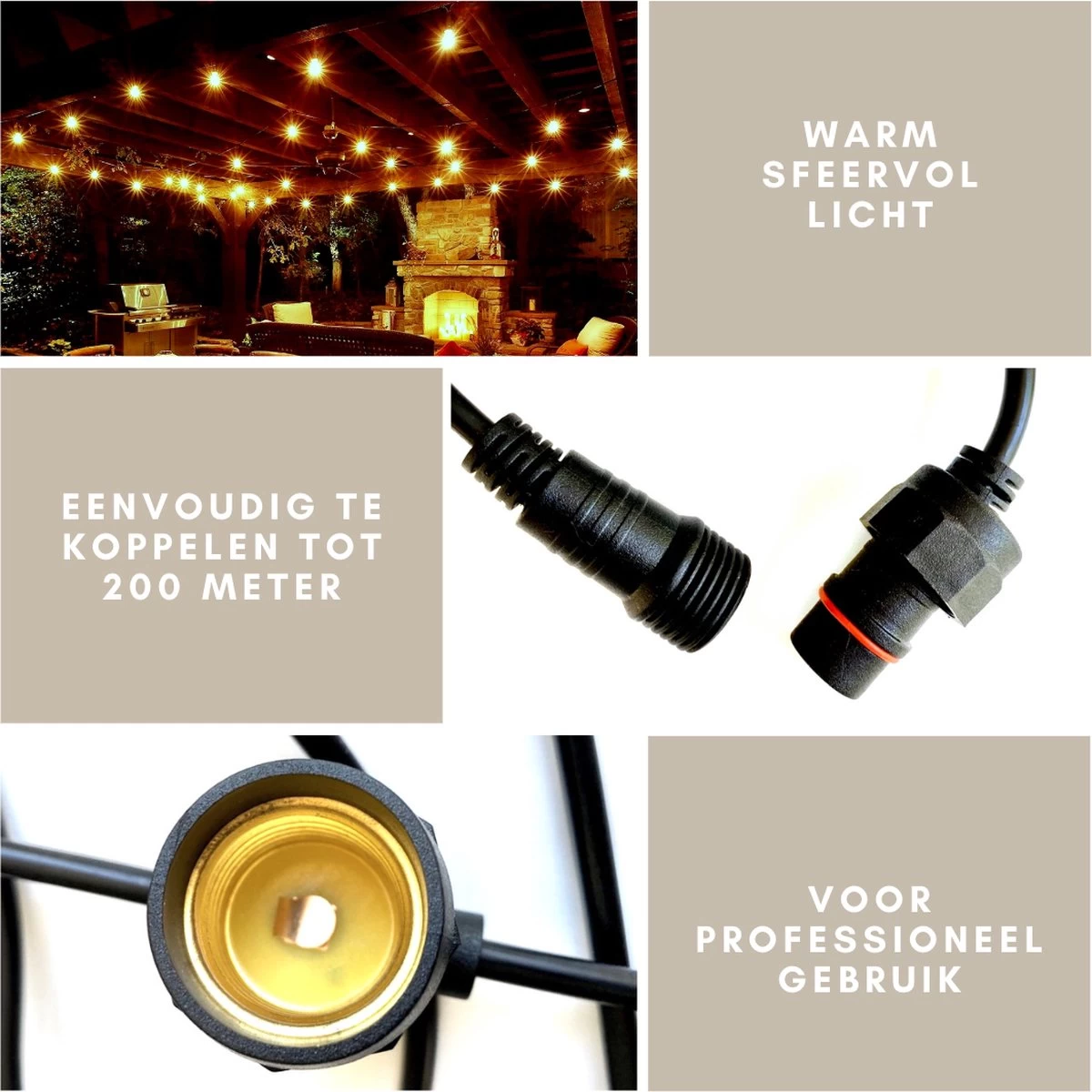A Sunny Day Lichtsnoer Buiten - 10 Meter Inclusief 10 LED Lampen - 10 Meter Lichtsnoer Voor Buiten + 2 Meter Aansluitsnoer - Prikkabel - Priklicht - Lichtsnoer - 10 LED Lampen - E27 Fitting - Verlengbaar - Lichtsnoer Binnen - Afbeelding 4