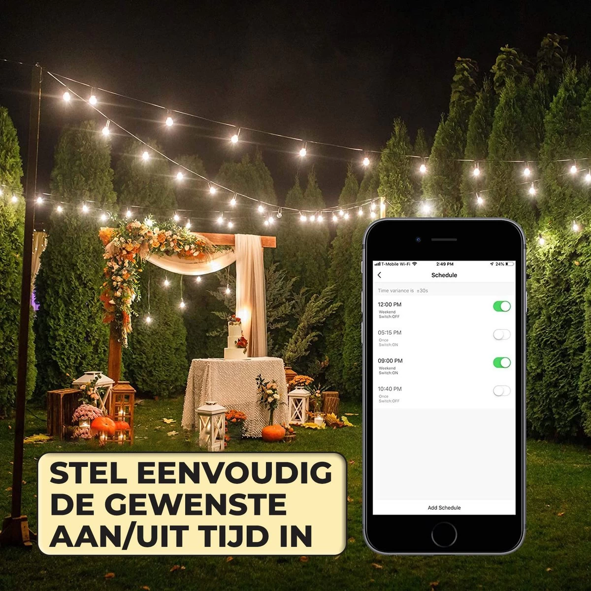 Nince Smart Tuinverlichting 15 Meter - Bedien Met Smartphone - Sfeerverlichting Voor In De Tuin - Lichtsnoer - Tuinverlichting Met Snoer - E27 - Afbeelding 5