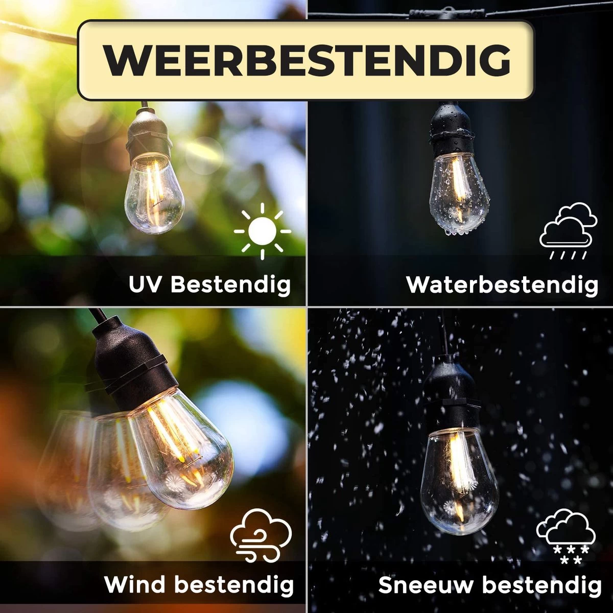 Nince Smart Tuinverlichting 15 Meter - Bedien Met Smartphone - Sfeerverlichting Voor In De Tuin - Lichtsnoer - Tuinverlichting Met Snoer - E27 - Afbeelding 7