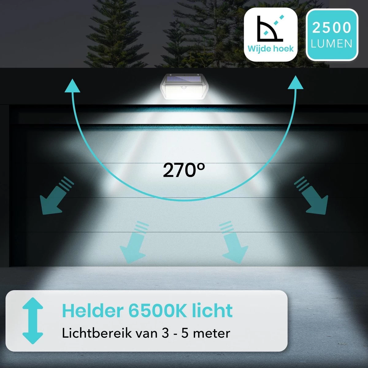 Iqonic Buitenlamp Met Bewegingssensor - Zonne-energie - 266 LED's - Wandlamp Buiten Met Sensor - Solar Buitenverlichting - Zwart - Afbeelding 3