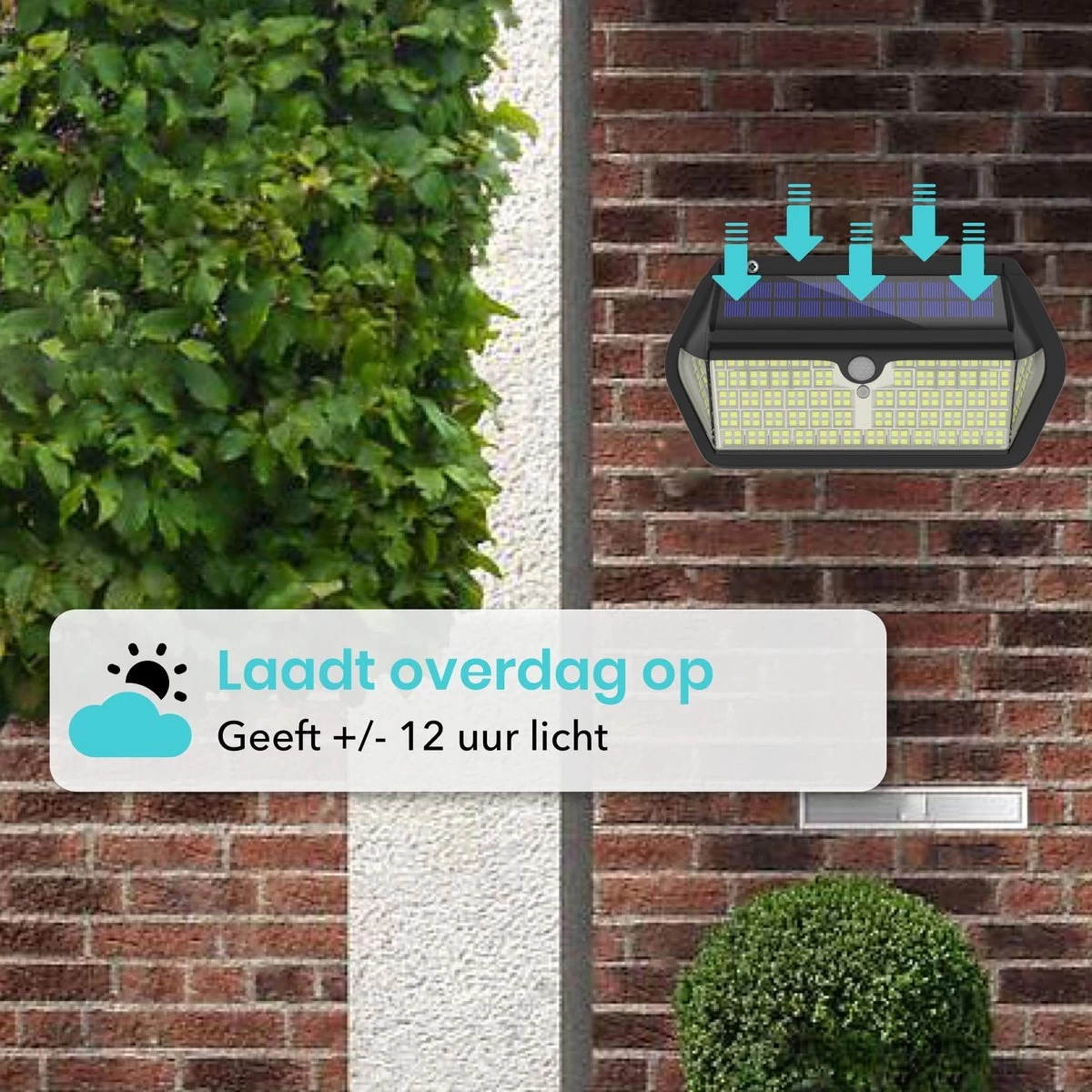 Iqonic Buitenlamp Met Bewegingssensor - Zonne-energie - 266 LED's - Wandlamp Buiten Met Sensor - Solar Buitenverlichting - Zwart - Afbeelding 6