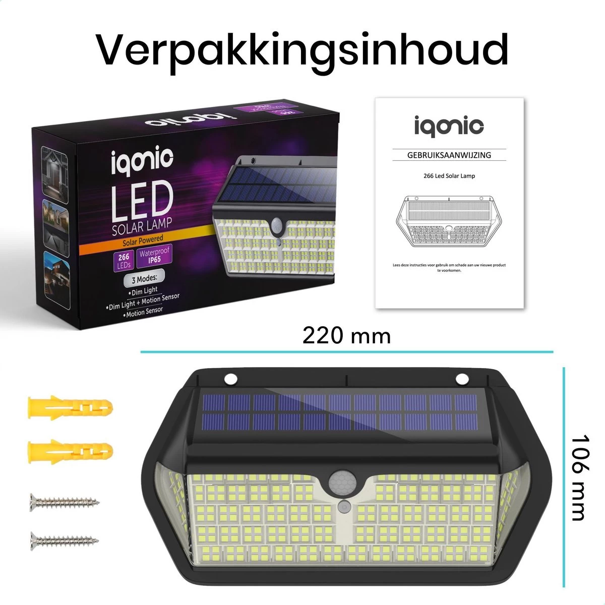 Iqonic Buitenlamp Met Bewegingssensor - Zonne-energie - 266 LED's - Wandlamp Buiten Met Sensor - Solar Buitenverlichting - Zwart - Afbeelding 7