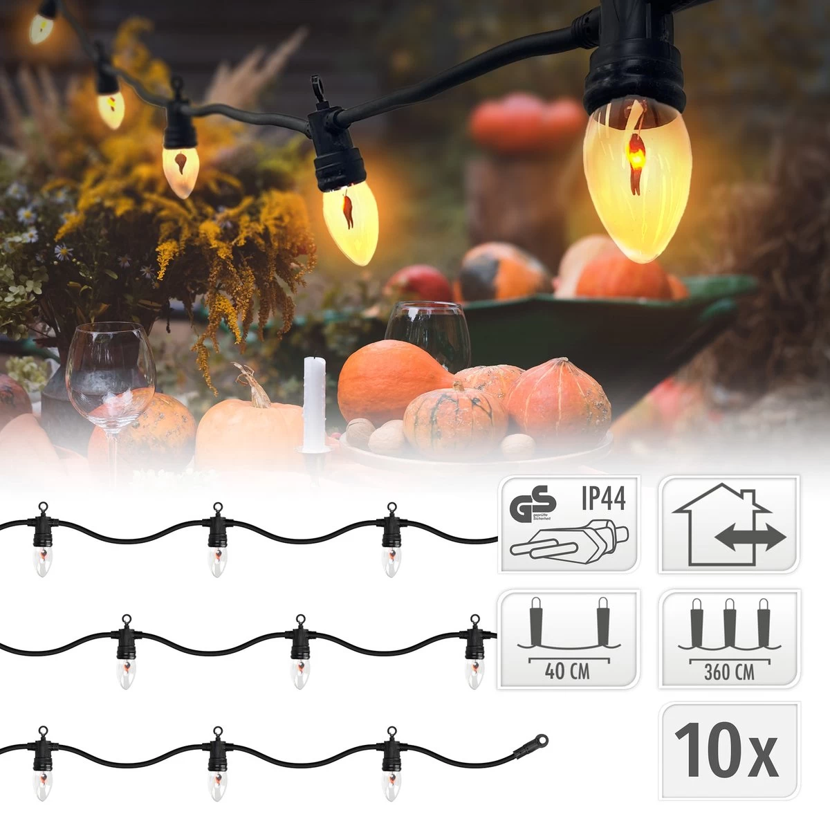 Merkloos Sprookjesverlichting 3,6 M Met 10 Bollen Warm Wit Vlameffect - Afbeelding 5