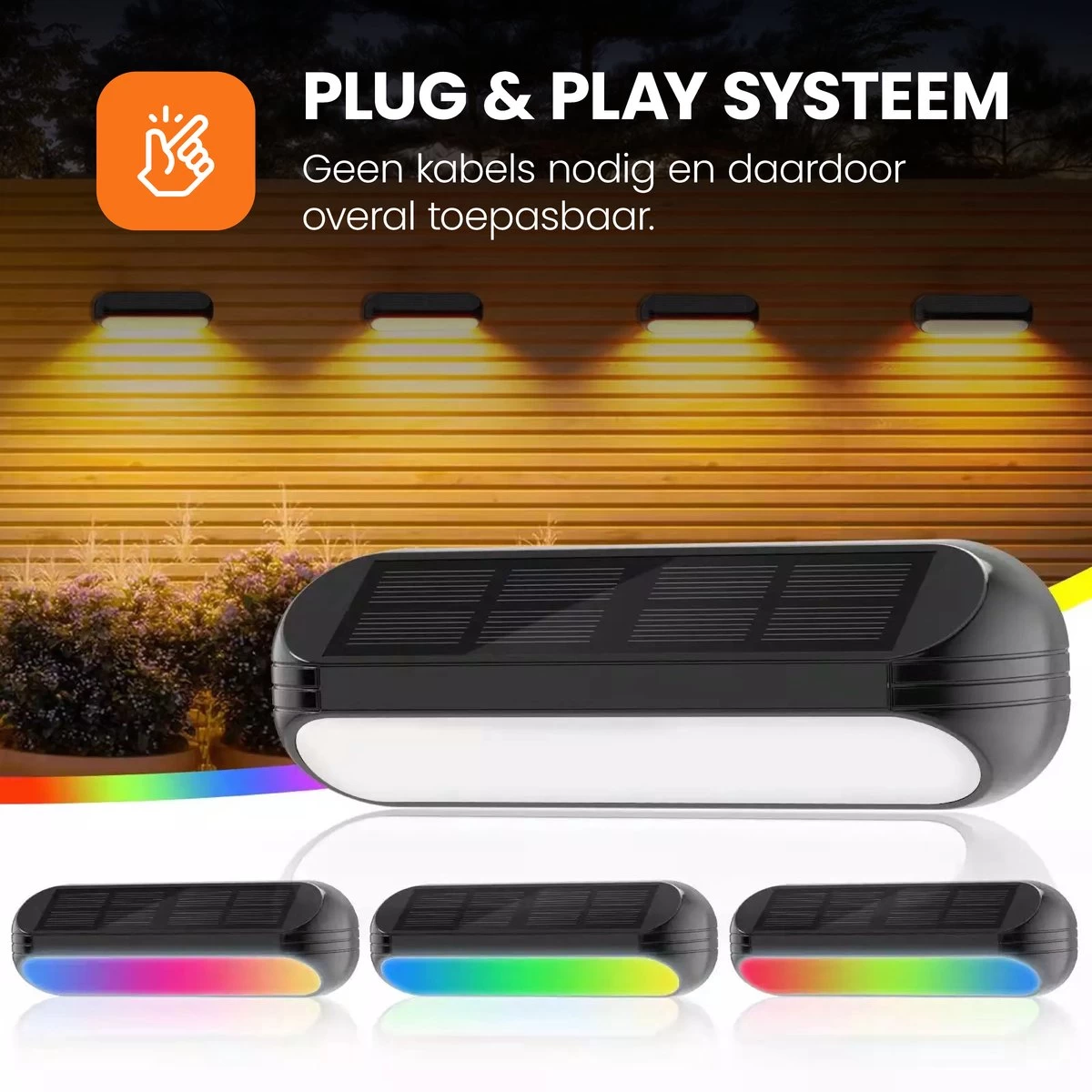 HEKO Solar® Tuinverlichting Dense - 4 Stuks - Solar Tuinverlichting Op Zonneenergie - Solar Wandlamp Buiten - Dag Nacht Sensor - 11 LEDs - RGB - Warm Wit Licht - Met Schroeven - Afbeelding 11