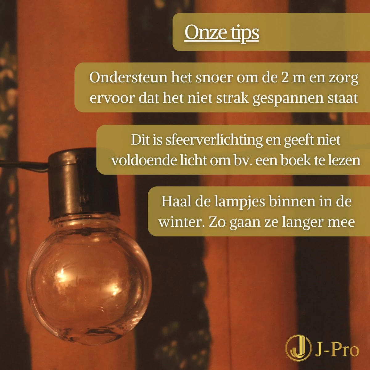 J-Pro Frigus 20 Lichtsnoer Buiten Op Netstroom - Tuinverlichting LED - Buiten Lichtslinger - 20 LEDs Tuinverlichting Met Stekker - 3+2m - ø5cm - Afbeelding 5