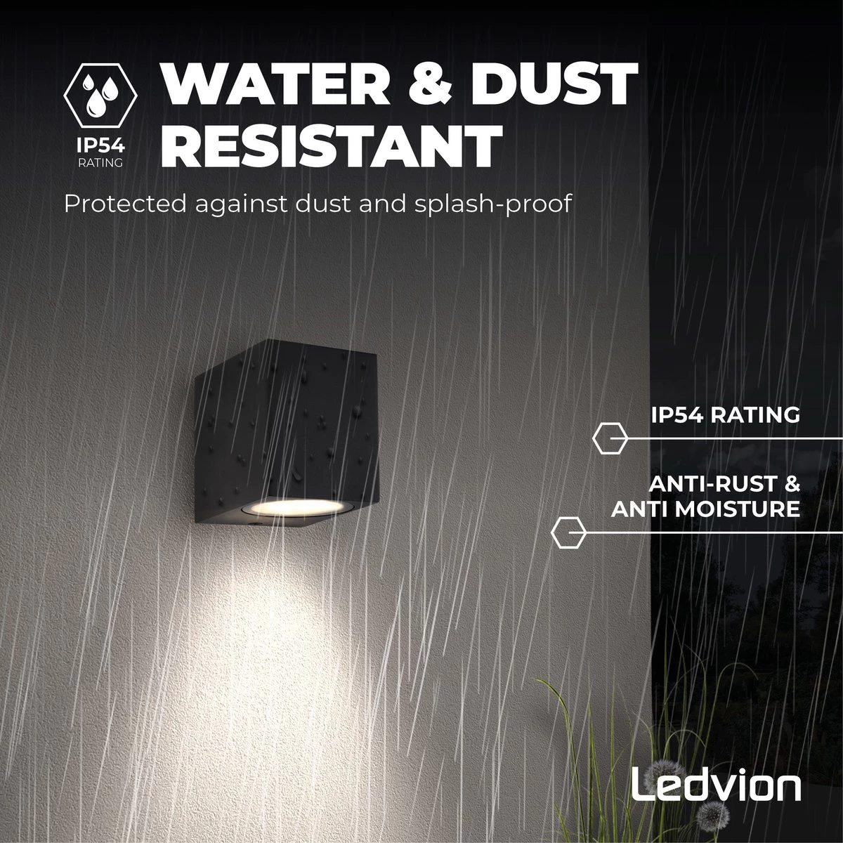 Ledvion Hydra - Wandlamp Buiten - Zwart - GU10 Fitting - IP54 - Afbeelding 2