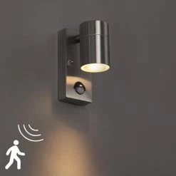 QAZQA Solo - Moderne Buitenlamp Met Bewegingsmelder | Bewegingssensor | Sensor Up Down Voor Buiten - 1 Lichts - D 105 Mm - Staal - Buitenverlichting