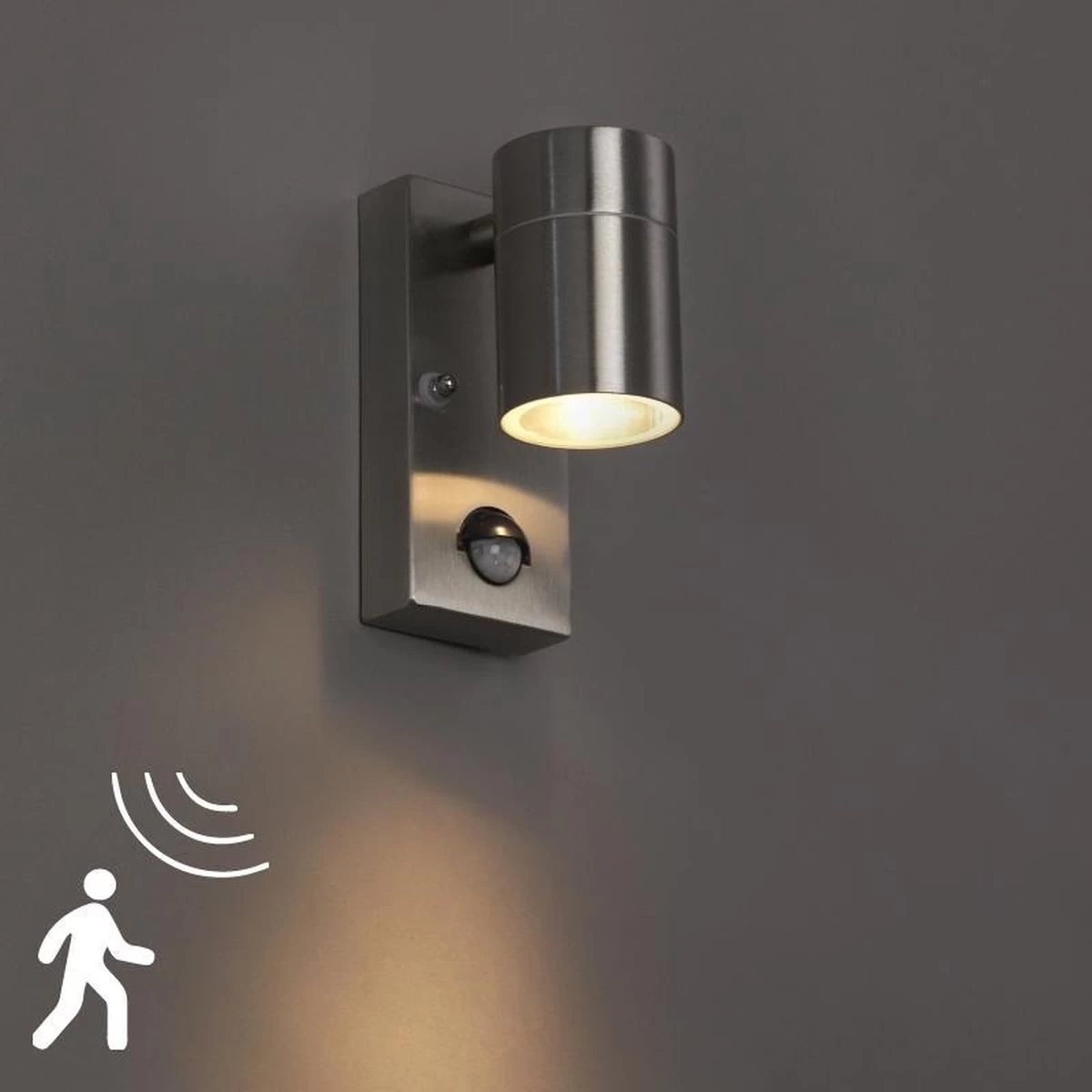 QAZQA Solo - Moderne Buitenlamp Met Bewegingsmelder | Bewegingssensor | Sensor Up Down Voor Buiten - 1 Lichts - D 105 Mm - Staal - Buitenverlichting