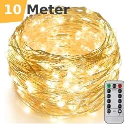 BOTC Lichtsnoer Binnen En Buiten Met Afstandsbediening - Fairy Lights 10 Meter - LED Lampjes Slinger - Soothe Lichtsnoer Binnen - Op Batterijen - Warm White