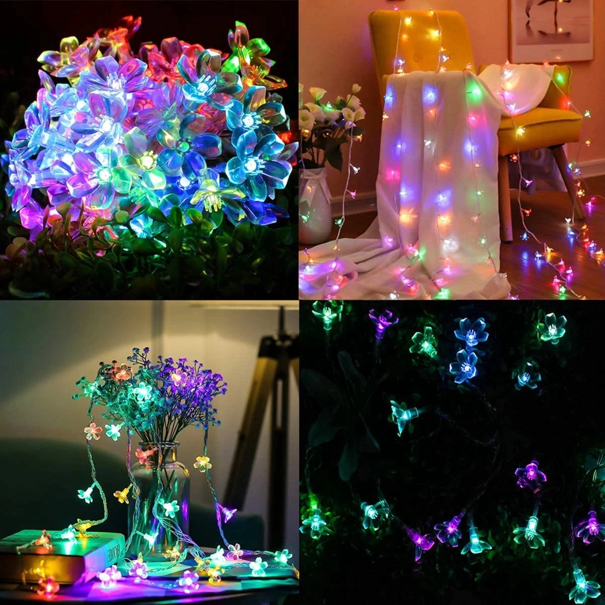 Solar LED String Lichten - Multi- Kleur Bloemen Tuin Verlichting - 6 Meter - 50LED Lichtslinger - Sfeerverlichting - Voor Binnen En Buiten - Decorative Lighting - Lichtsnoeren -Tuinverlichting Zonne-energie - Fairy Lights - Bloem Figuur - Afbeelding 3