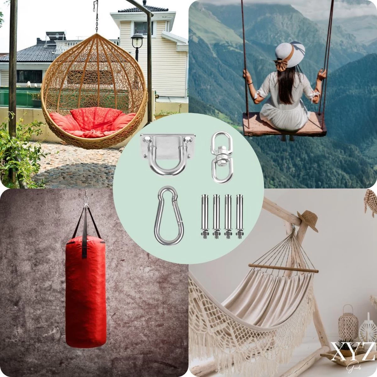 XYZ Goods - Luxe Plafondhaak - Hangmat Bevestigingsset - Schommelhaak - Ophangsysteem - Ophanghaak - Plafondbeugel - Bokszak - Schommelstoel - Hangstoel - RVS - Afbeelding 6