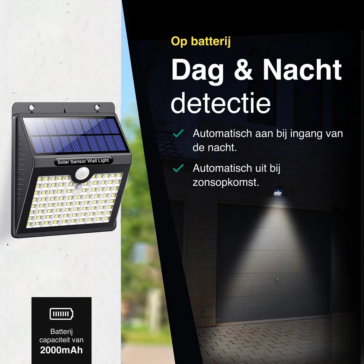 Vivid Green Solar Buitenlamp Met Bewegingssensor - Buitenverlichting Zonne Energie - Tuinverlichting - Wandlamp Buiten - Met Sensor - Led - Afbeelding 8