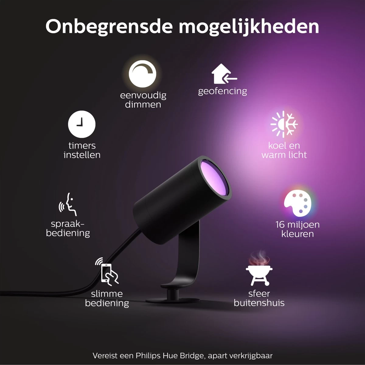 Philips Hue Lily Tuinspot - Wit En Gekleurd Licht - 1-spot - Zwart - Laagspanning - Uitbreiding - Afbeelding 5
