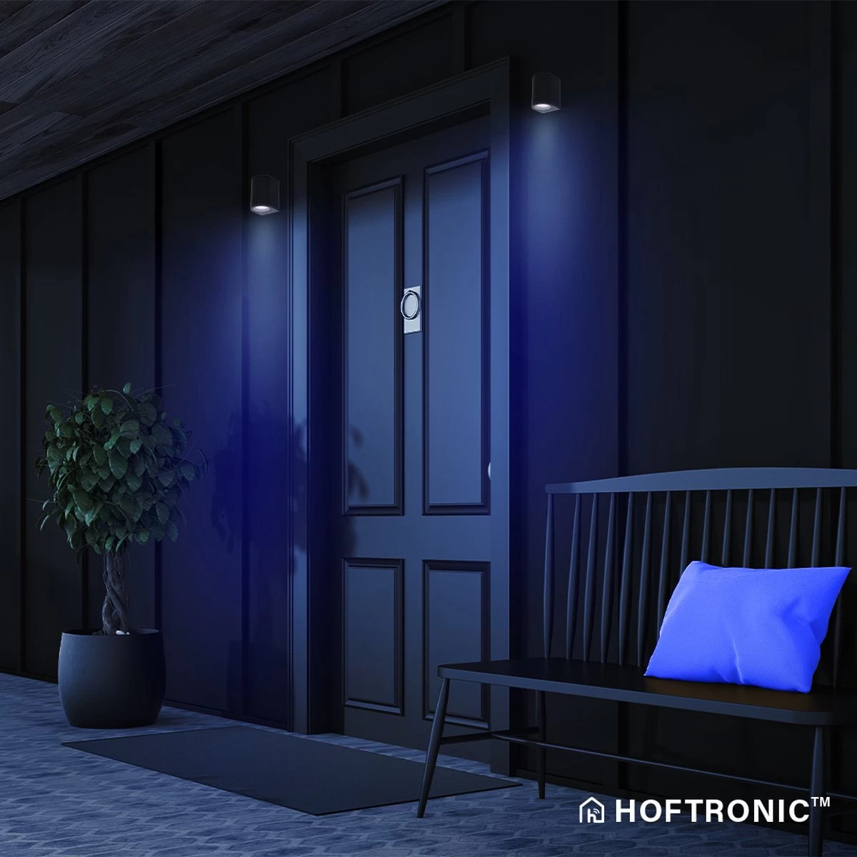 Hoftronic Smart Alvin - Smart LED Wandlamp - WiFi + Bluetooth - Downlight - GU10 5,5 Watt 400lm - RGBWW 16,5 Miljoen Kleuren - Slimme Muurlamp - Geschikt Als Binnen En Buiten Wandlamp - 3 Jaar Garantie - Afbeelding 6