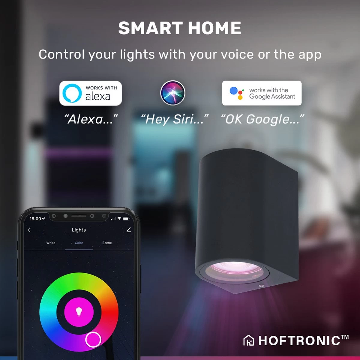 Hoftronic Smart Alvin - Smart LED Wandlamp - WiFi + Bluetooth - Downlight - GU10 5,5 Watt 400lm - RGBWW 16,5 Miljoen Kleuren - Slimme Muurlamp - Geschikt Als Binnen En Buiten Wandlamp - 3 Jaar Garantie - Afbeelding 9
