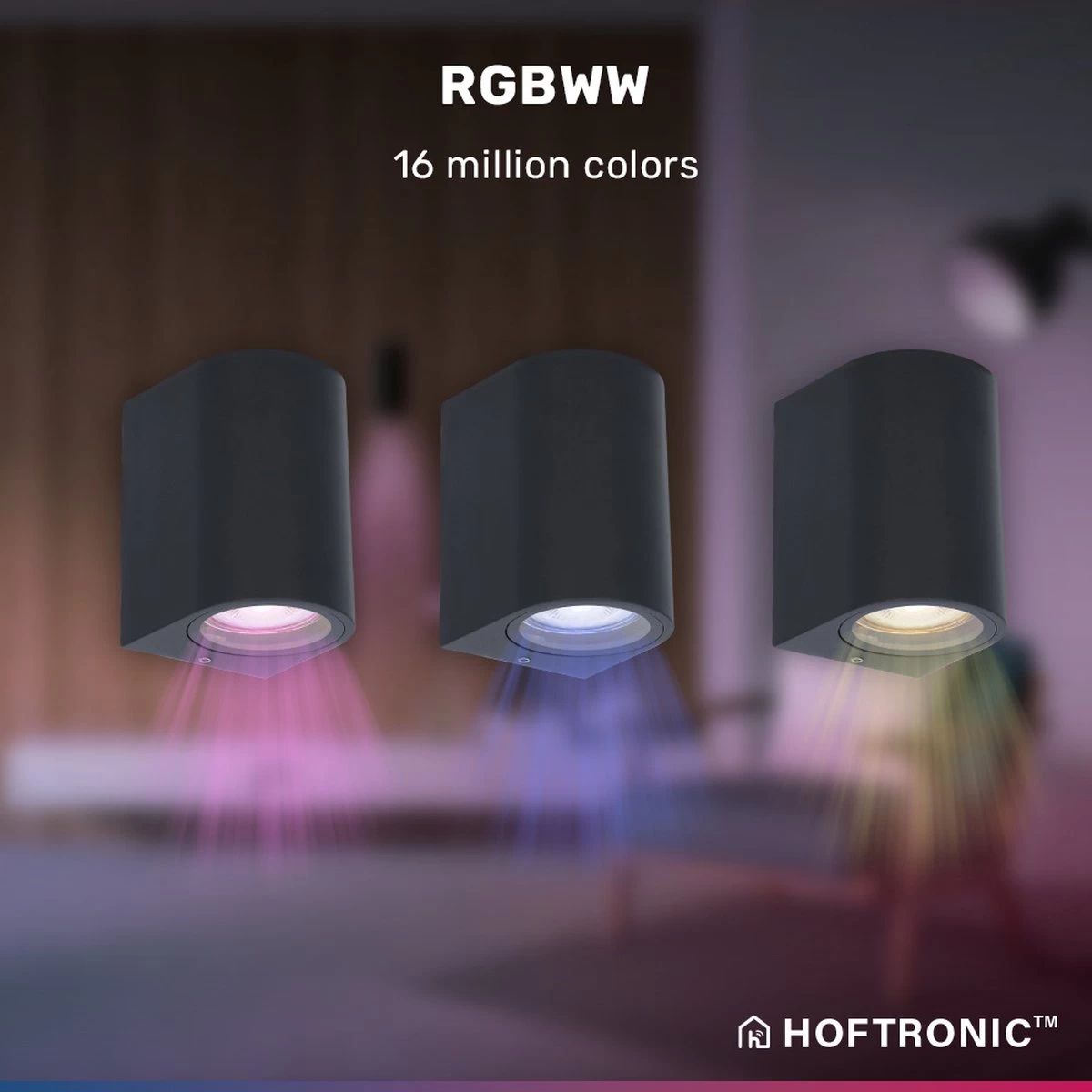 Hoftronic Smart Alvin - Smart LED Wandlamp - WiFi + Bluetooth - Downlight - GU10 5,5 Watt 400lm - RGBWW 16,5 Miljoen Kleuren - Slimme Muurlamp - Geschikt Als Binnen En Buiten Wandlamp - 3 Jaar Garantie - Afbeelding 14