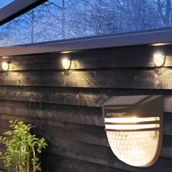 4x HOFTRONIC Tropo - Solar Wandlamp Buiten - IP65 Waterdicht - Wintersolar Technologie Monokristal Zonnepaneel - 3000K Warm Wit (sfeervol) - Solar Tuinverlichting Op Zonne Energie