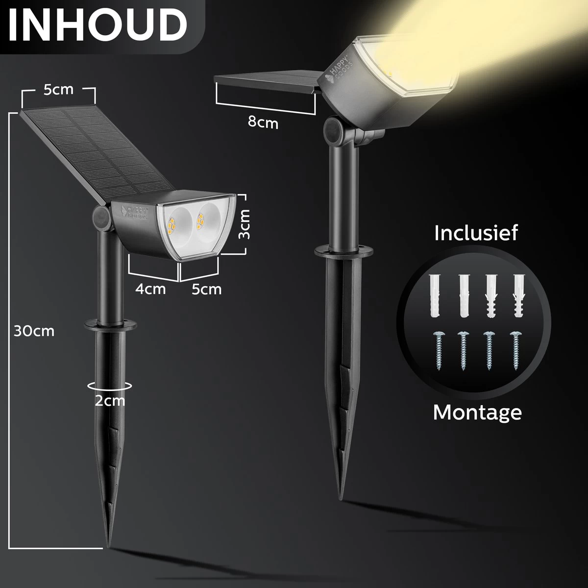 Happy Goods - Solar Prikspot - Buitenlampen - Tuinsteker - Buiten - Solar - Tuinverlichting - Lampen - Buiten Verlichting - Tuinlantaarn - Padverlichting - Zonne-energie - Warm White - Prikspot - Zomer - Duurzaam - Afbeelding 3