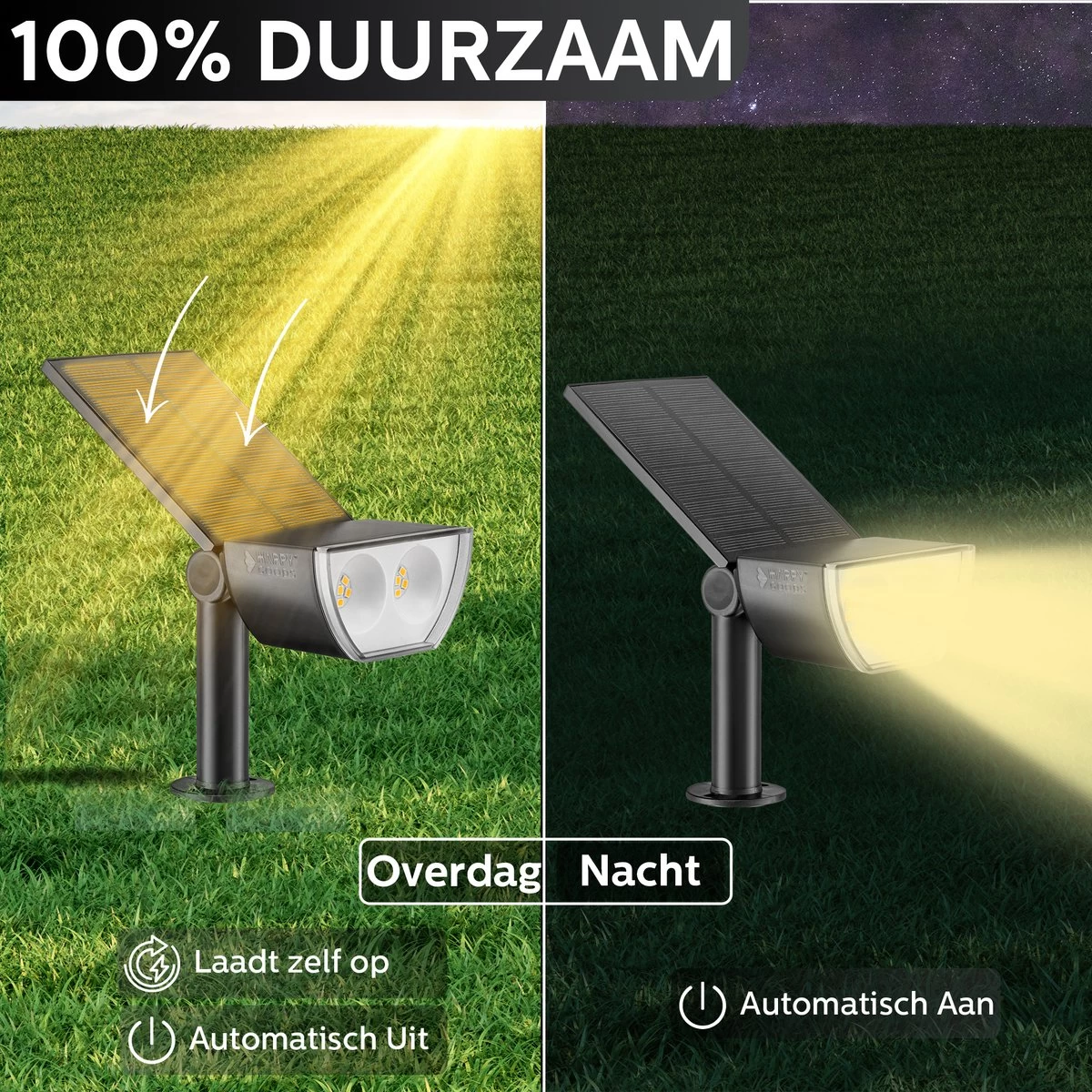 Happy Goods - Solar Prikspot - Buitenlampen - Tuinsteker - Buiten - Solar - Tuinverlichting - Lampen - Buiten Verlichting - Tuinlantaarn - Padverlichting - Zonne-energie - Warm White - Prikspot - Zomer - Duurzaam - Afbeelding 7
